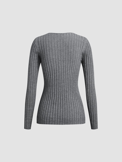 Women Ribbed V-Neck Pullover Sweater | Analina