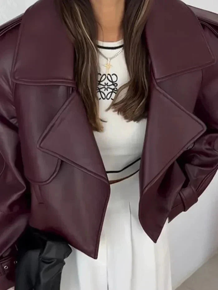 Women Cropped Faux Leather Jacket | Erin