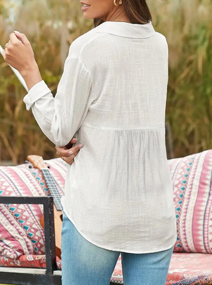 Linen Blouse - Button-Up - Long Sleeve - Ladies Linen Shirt - Women's Clothing