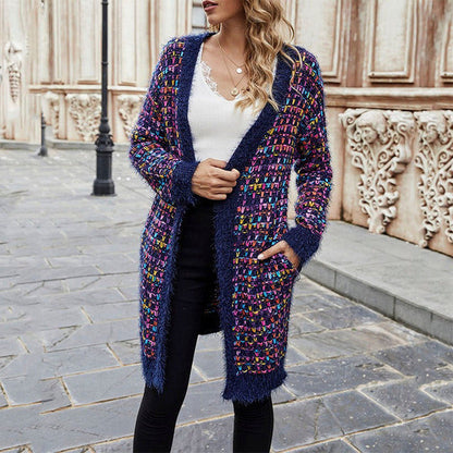 Women Long Open Front Knitted Cardigan | Cerise