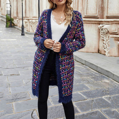 Women Long Open Front Knitted Cardigan | Cerise