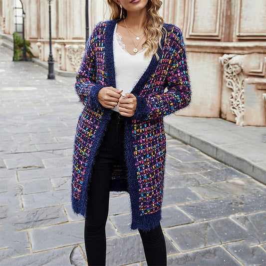 Women Long Open Front Knitted Cardigan | Cerise