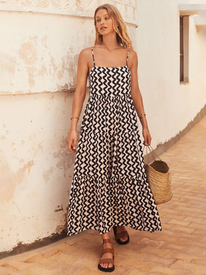 Women Midi Dress Blue Wave Print Polyester | Delainey-2