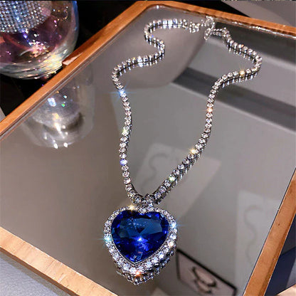 Women Necklace Blue Heart Crystal Metal Alloy | Rose-1