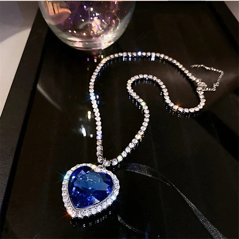 Women Necklace Blue Heart Crystal Metal Alloy | Rose-2