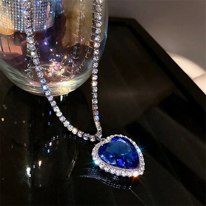 Women Necklace Blue Heart Crystal Metal Alloy | Rose-3