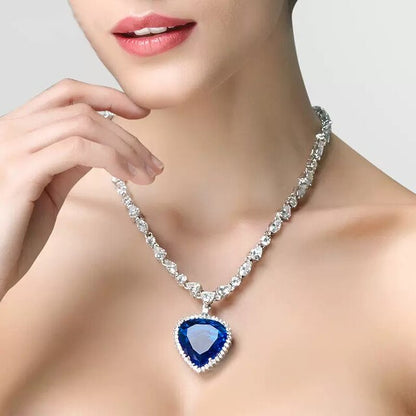 Women Necklace Blue Heart Crystal Metal Alloy | Rose-4