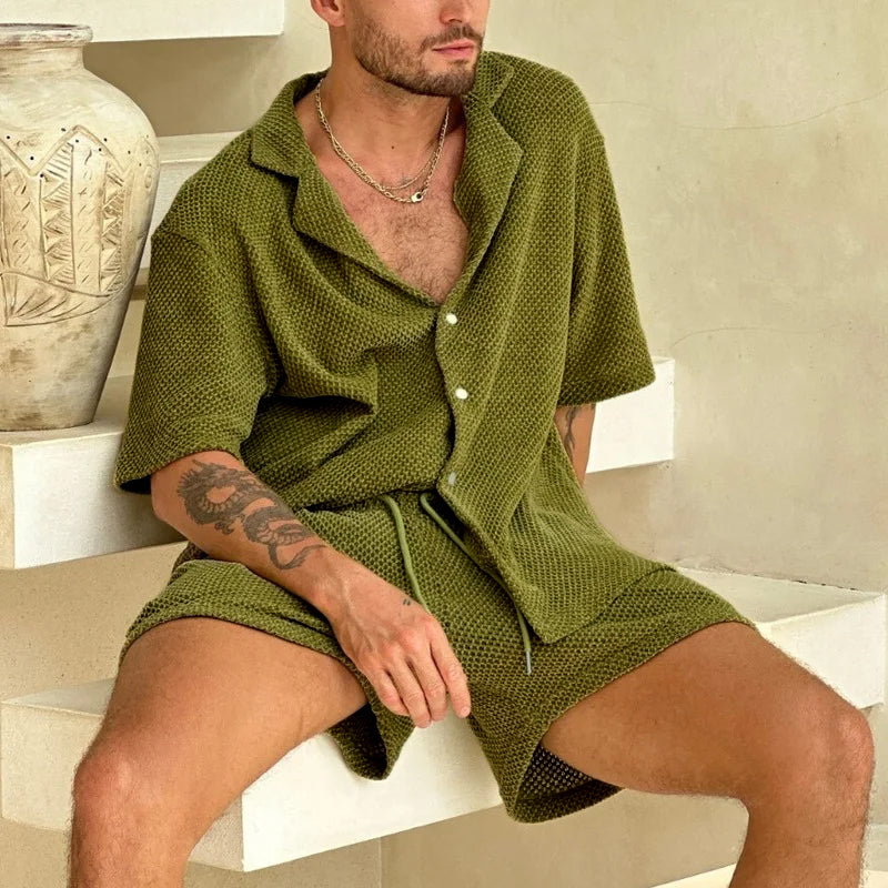 Casual Textured Shirt and Shorts Set | Mark