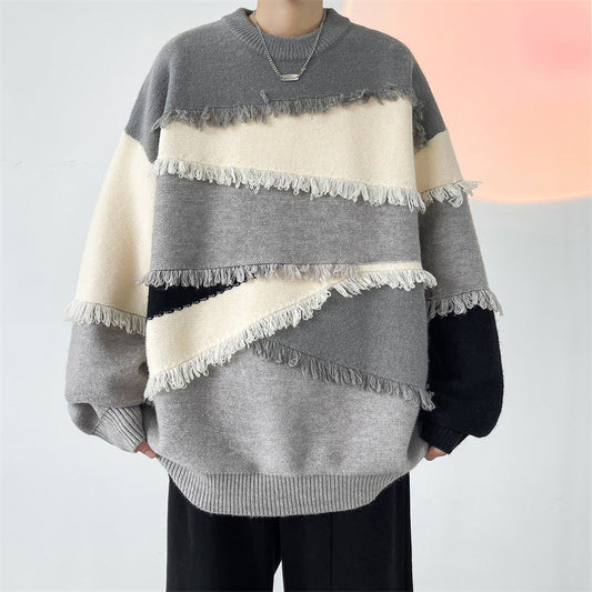 Women Fringe Patchwork Oversized Sweater | Hugo