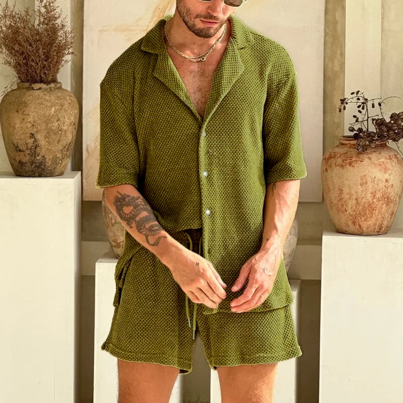 Casual Textured Shirt and Shorts Set | Mark