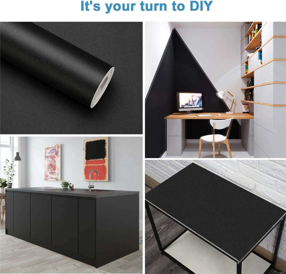 Matte Black Self-Adhesive Vinyl Wallpaper – Waterproof, Removable, Easy DIY for Walls and Furniture 5
