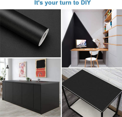 Matte Black Self-Adhesive Vinyl Wallpaper – Waterproof, Removable, Easy DIY for Walls and Furniture 5