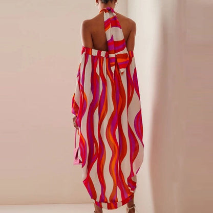 Zebra Stripe Print Halter Dress | Maya