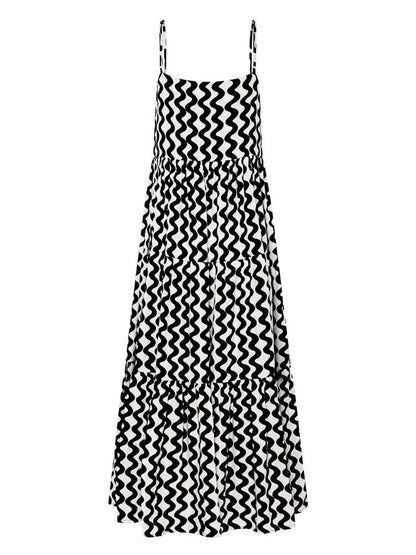 Variant image for Women Midi Dress Blue Wave Print Polyester | Delainey-1