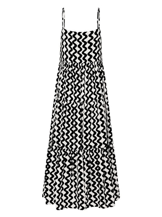 Women Midi Dress Blue Wave Print Polyester | Delainey-1