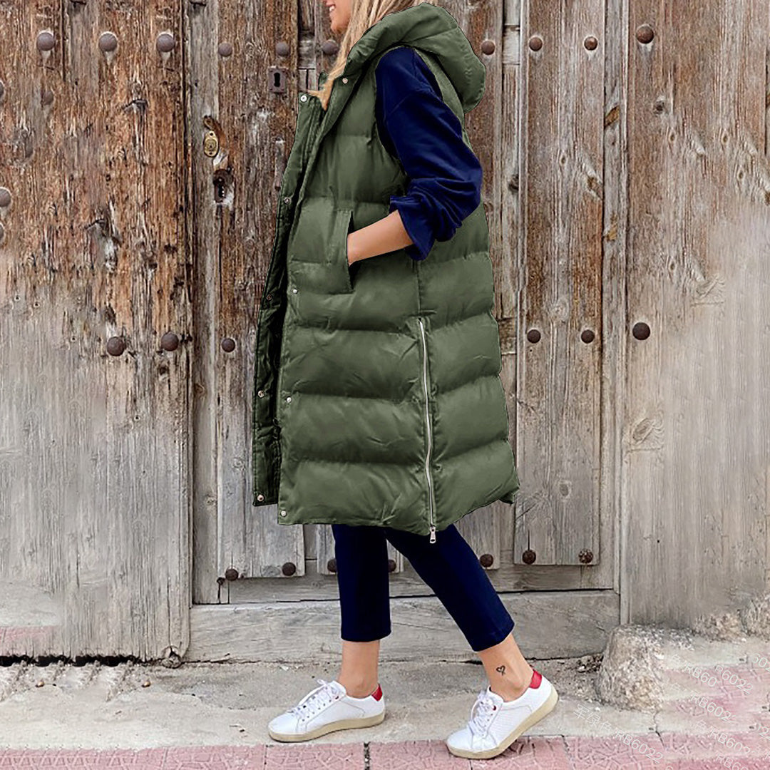 Long Puffer Vest with Hood | Xyla