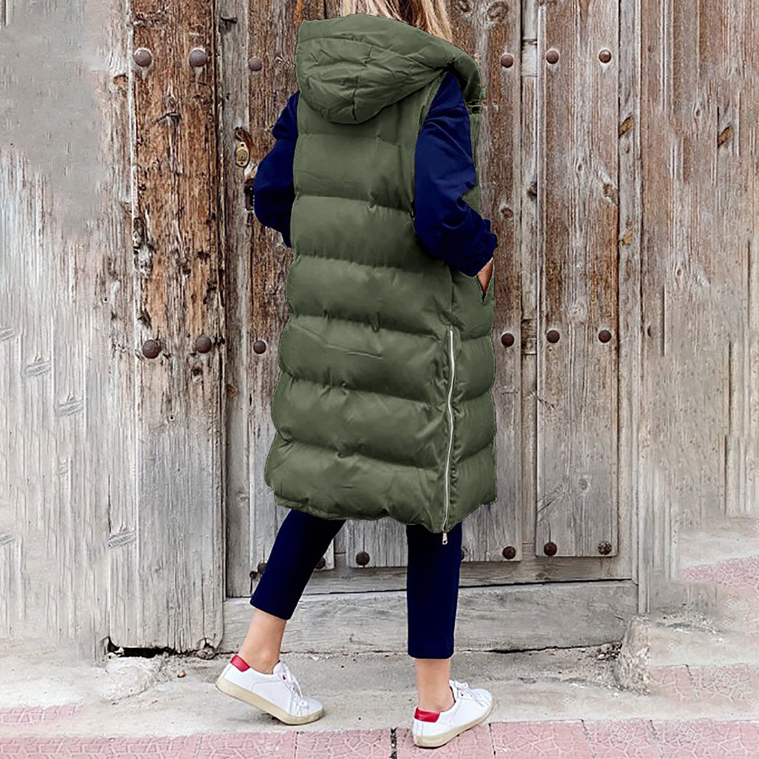 Long Puffer Vest with Hood | Xyla