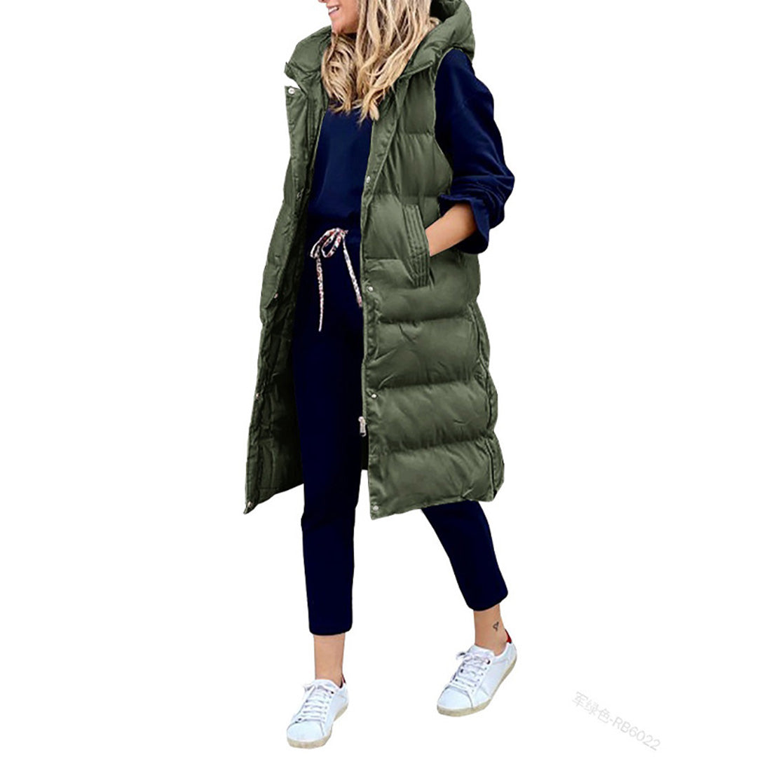 Long Puffer Vest with Hood | Xyla