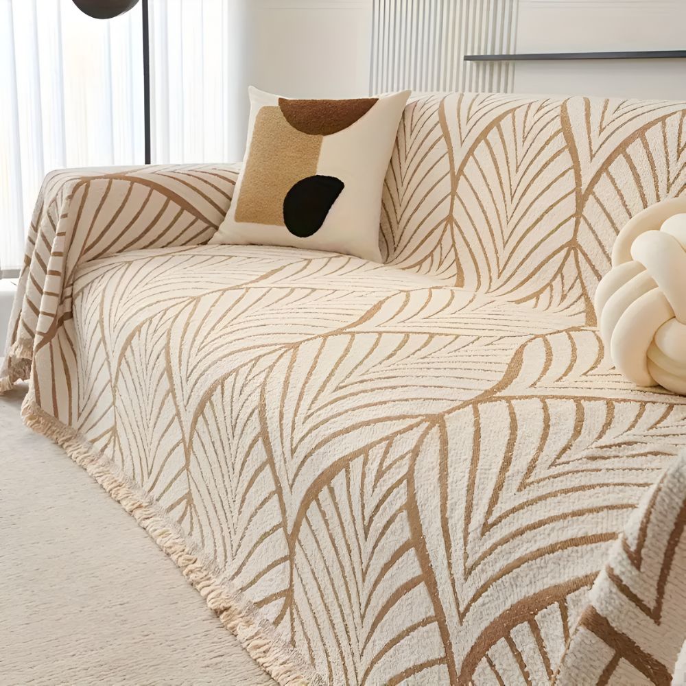 Sofa Cover Green Microfibre | Modern Leaf Design 2