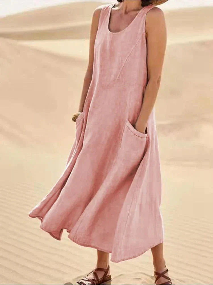 Casual Linen Maxi Dress with Pockets | Lucy