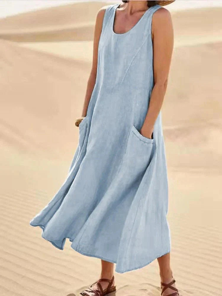 Casual Linen Maxi Dress with Pockets | Lucy