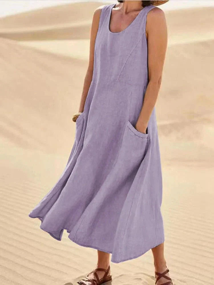 Casual Linen Maxi Dress with Pockets | Lucy