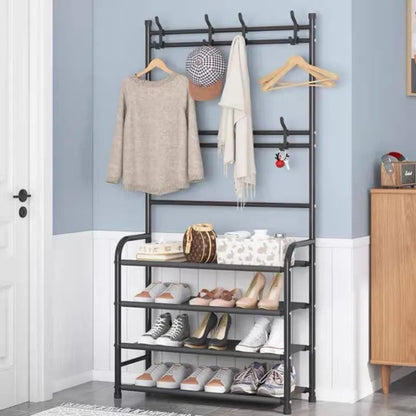 Multifunctional Shoe Rack and Coat Stand for Entryway – Modern Metal Shoe Storage Organizer in Black, Compact Design 3