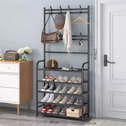 Multifunctional Shoe Rack and Coat Stand for Entryway – Modern Metal Shoe Storage Organizer in Black, Compact Design 4
