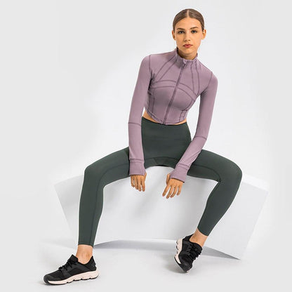 Women Long Sleeve Crop Top Black Nylon Spandex | Fitness Enthusiast-6