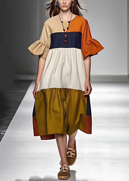 Women Colorblock Wrinkled Cotton Dress | Ada