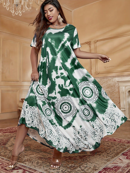 Women Boho Tie-Dye Lace Hem Maxi Dress | Malina