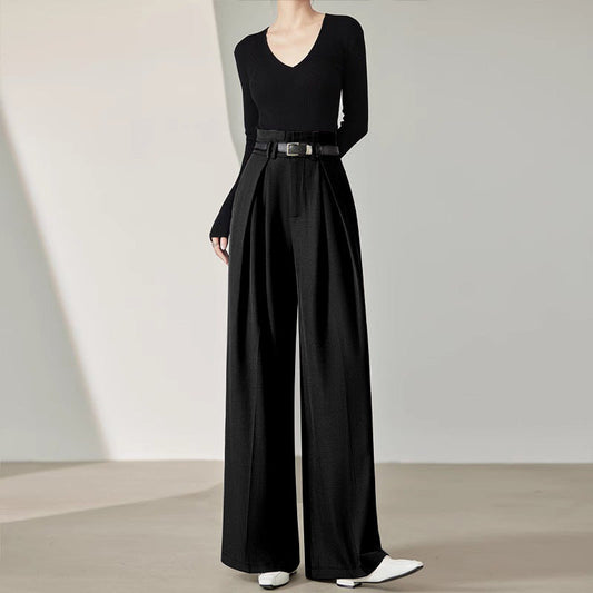 Women Wide Leg Pants Black Spandex Polyester | Elegant Style-1