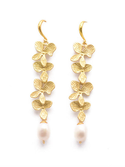 Women Earrings Pearl Botanical Carved | SunflowerHalo-3