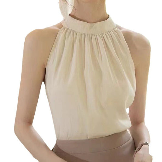 Women Halter Crop Top White Polyester | Elegant Chic-1