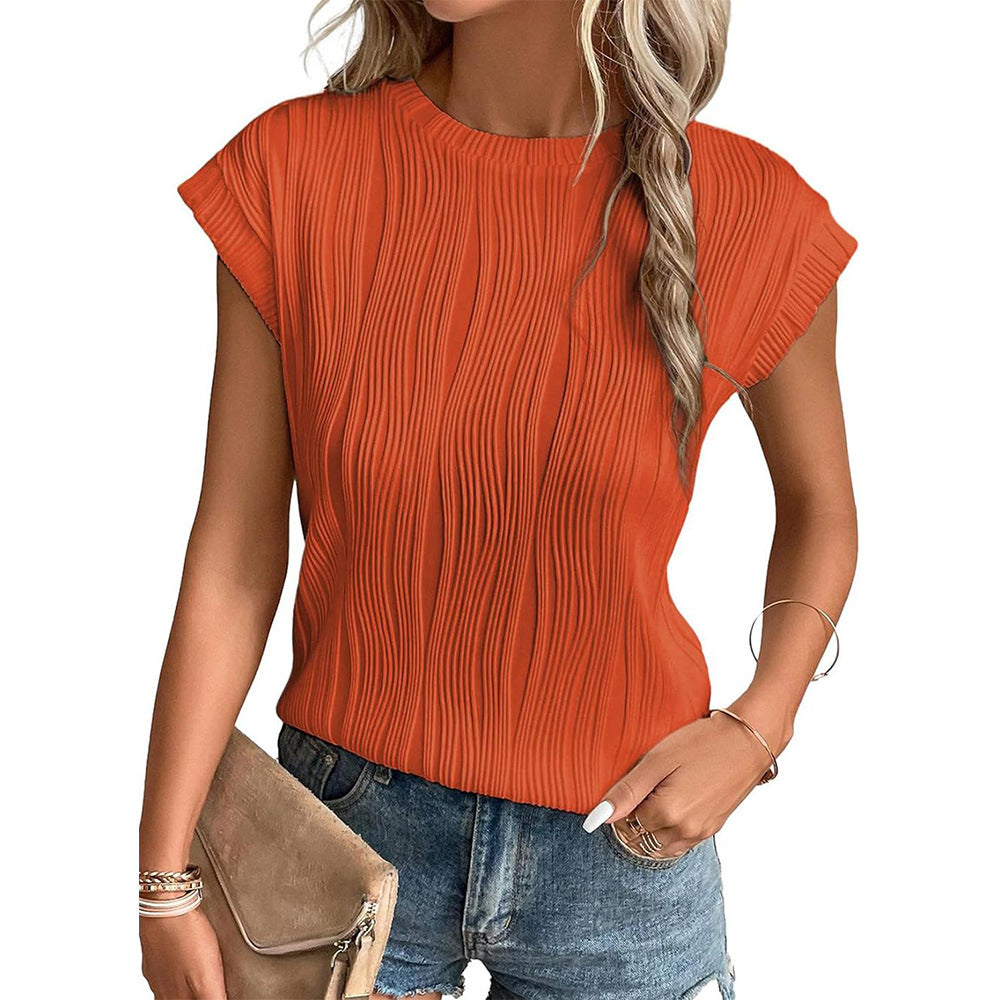 Casual Pleated Cap Sleeve Top | Yvette