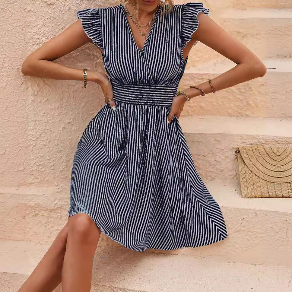 Women Midi Dress Striped V-Neck | Makayla-3