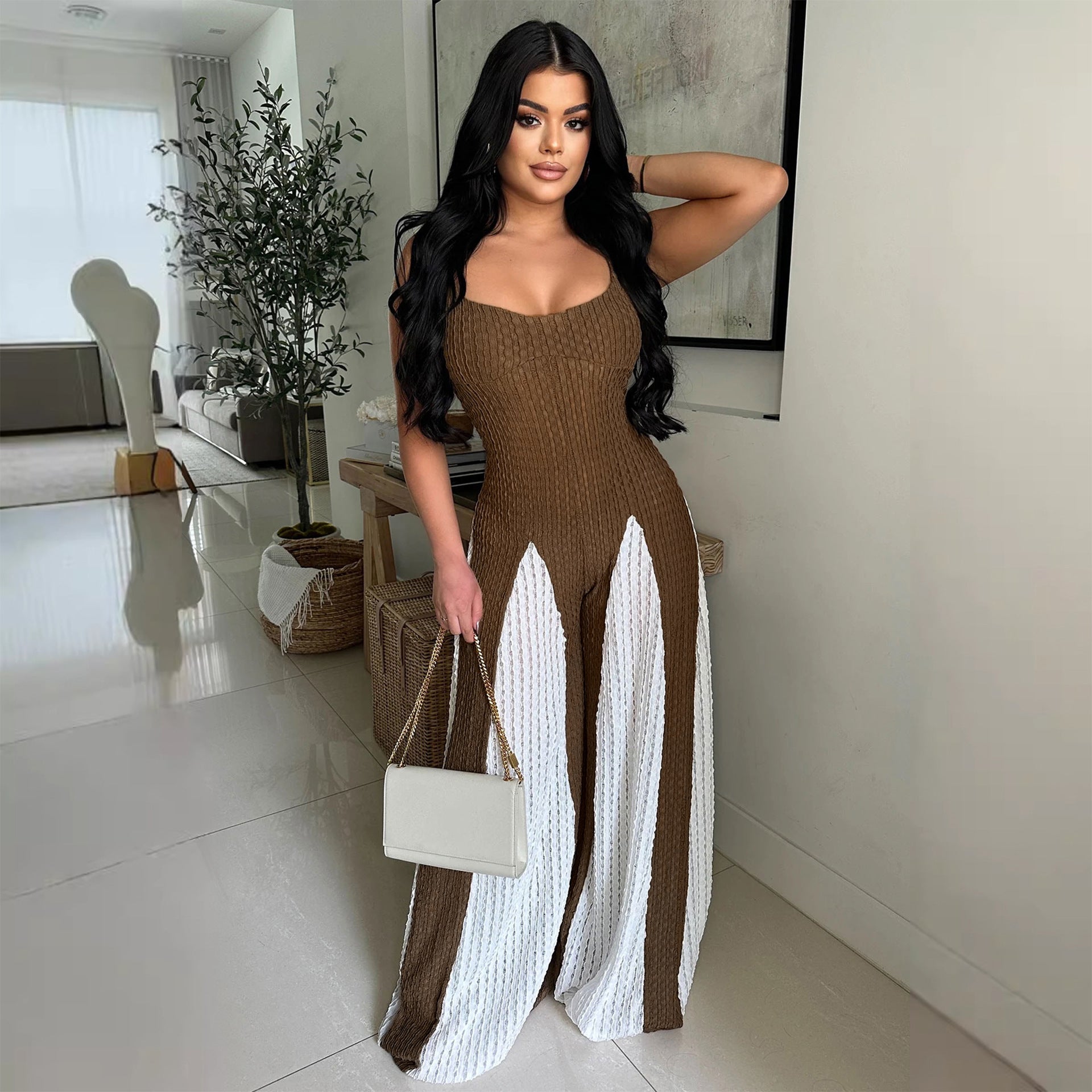 Women Jumpsuit Brown Polyester | Elegant-2