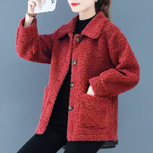 Women Short Jacket Brown Polyester | Autumn Elegance-1