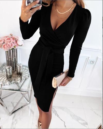 Women Wrap Dress Black Size M Cotton | Felice-1