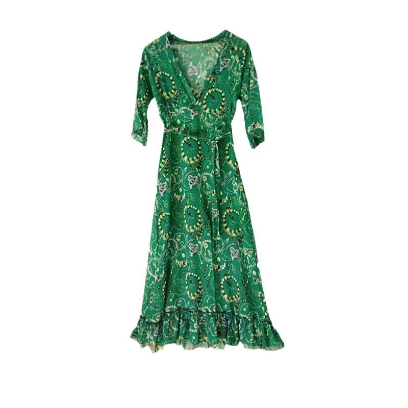 Women Kaftan Dress Green Chiffon | Serene-3