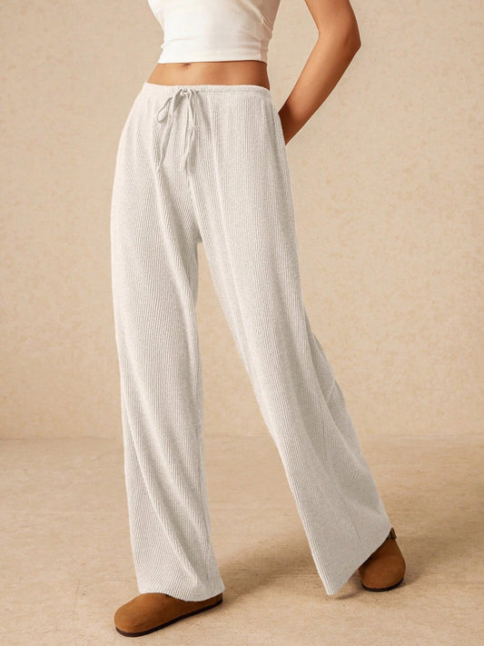 Women Wide-Leg Pants Khaki Polyester | Classic Style-1