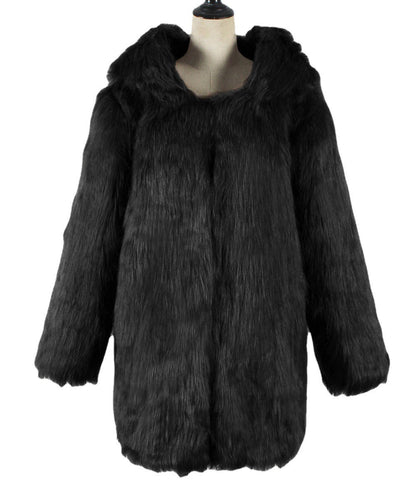 Women Hooded Jacket Black Faux Fur | Glamour-5