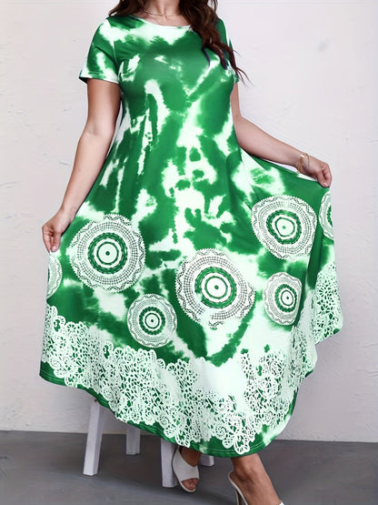 Women Boho Tie-Dye Lace Hem Maxi Dress | Malina