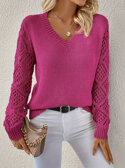 Elegant Crochet Sleeve Knit Sweater | Yasmin