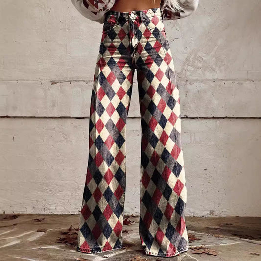 Women Wide Leg Pants Geometric Print Polyester | Urban Chic-1