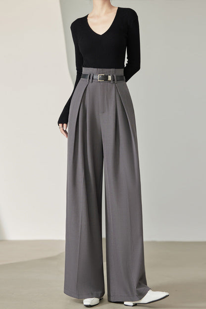 Variant image for Women Wide Leg Pants Black Spandex Polyester | Elegant Style-5