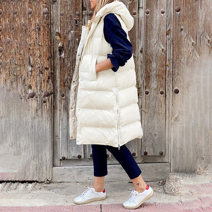 Long Puffer Vest with Hood | Xyla