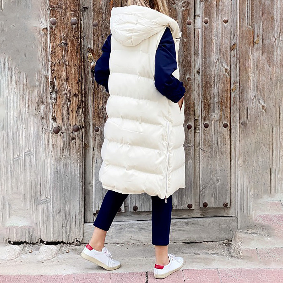 Long Puffer Vest with Hood | Xyla