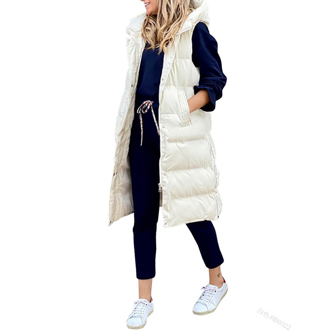 Long Puffer Vest with Hood | Xyla