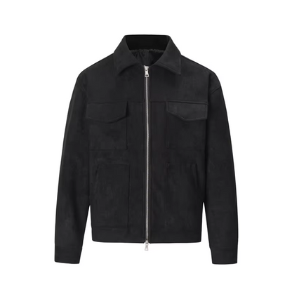 Suede Utility Zip-Up Jacket with Pocket Detailing | Henry